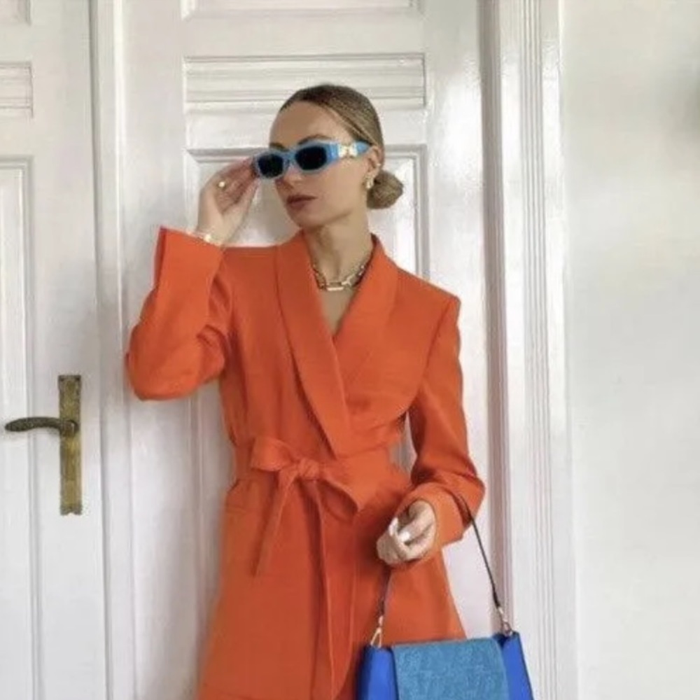 NWT Zara woman blazer belted tuxedo collar, size S